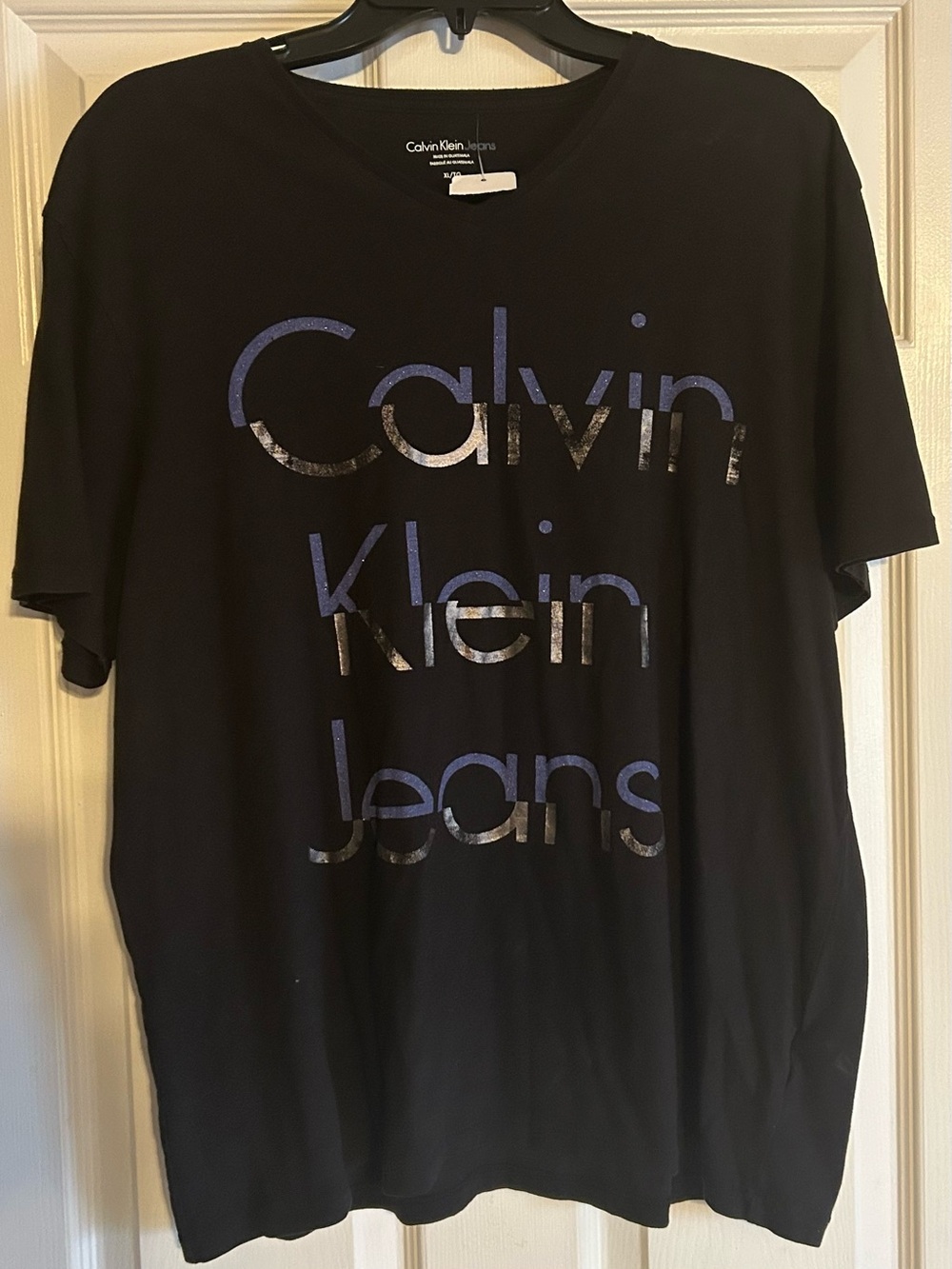 Calvin Klein Jeans Black Tee with Metallic Blue-Silver Logo
